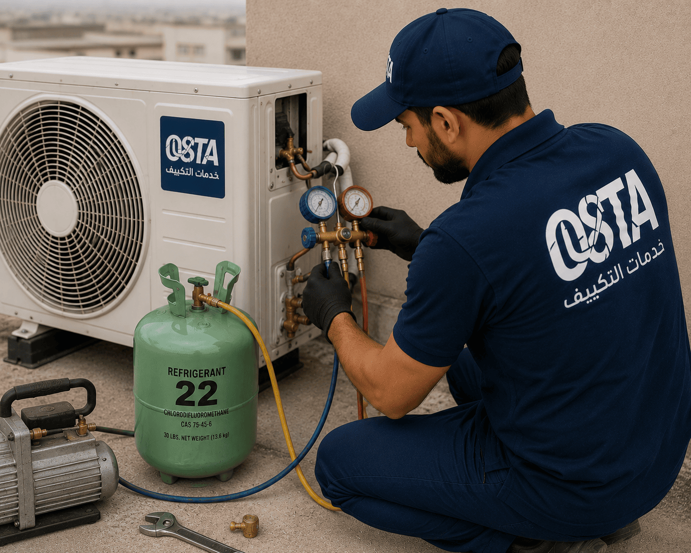 R22 AC Gas Refill in UAE – Cooling Performance & Service Guide تعبئة غاز R22 للمكيف في الإمارات – الأداء ودليل الخدمة